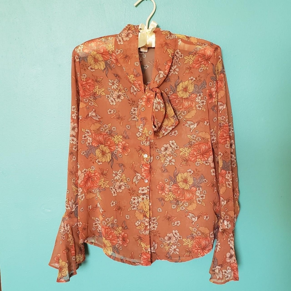 Orange flower power sheer top